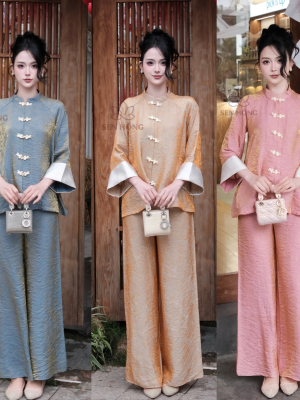 Set Pháp Phục Tằm Tencel phối gấm S266