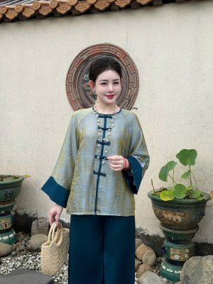 S299 Set Tencel cổ tròn phối lụa