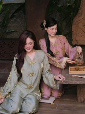 Bộ Cổ Y Cúc Tết Tencel Ánh Kim